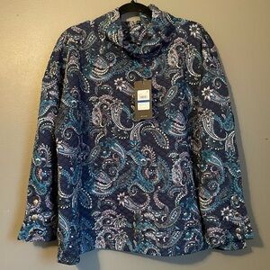 NWT Jones New York Sz XL Womens Blue Paisley Turtleneck Quilted Sweater Ret $79!
